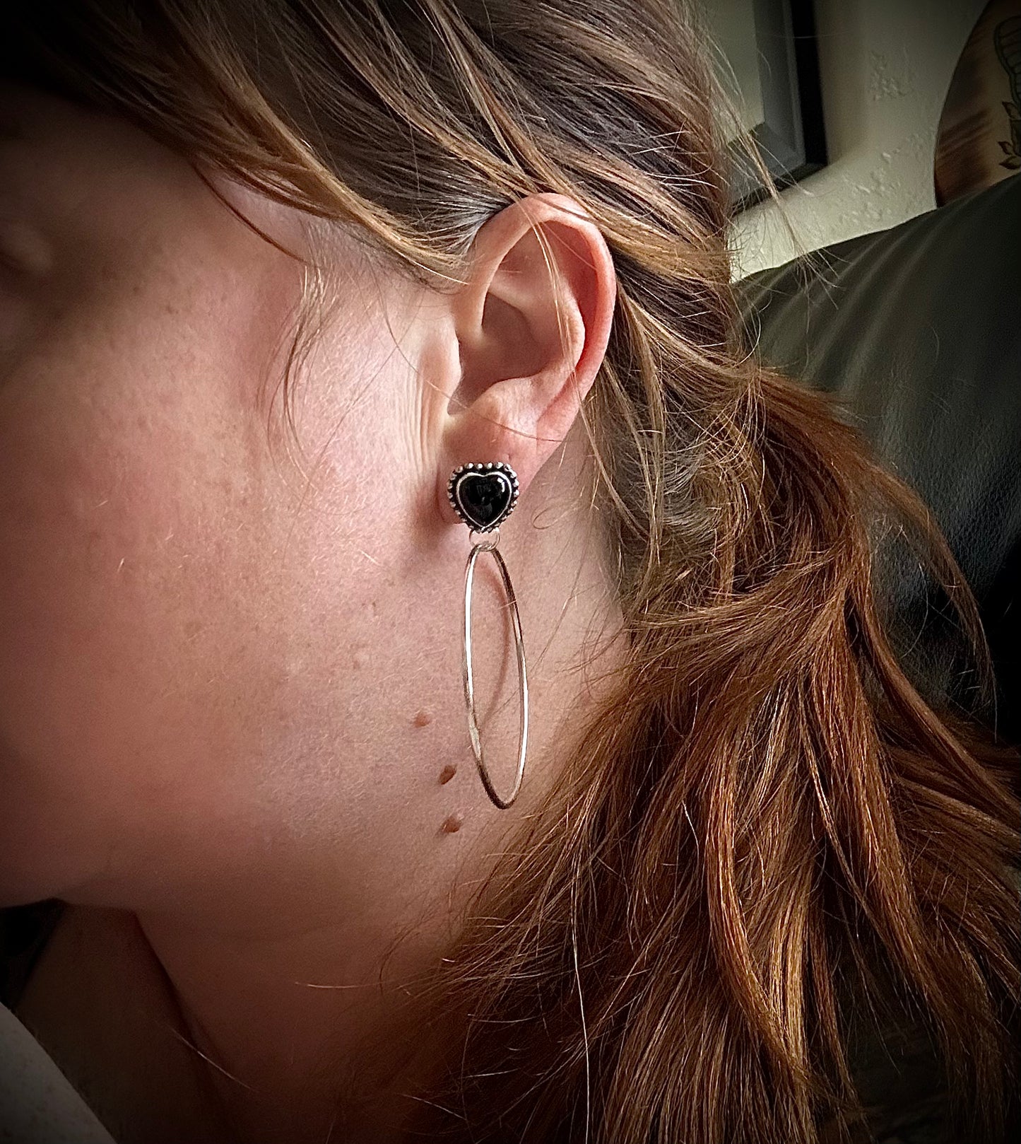 Black onyx heart hoops