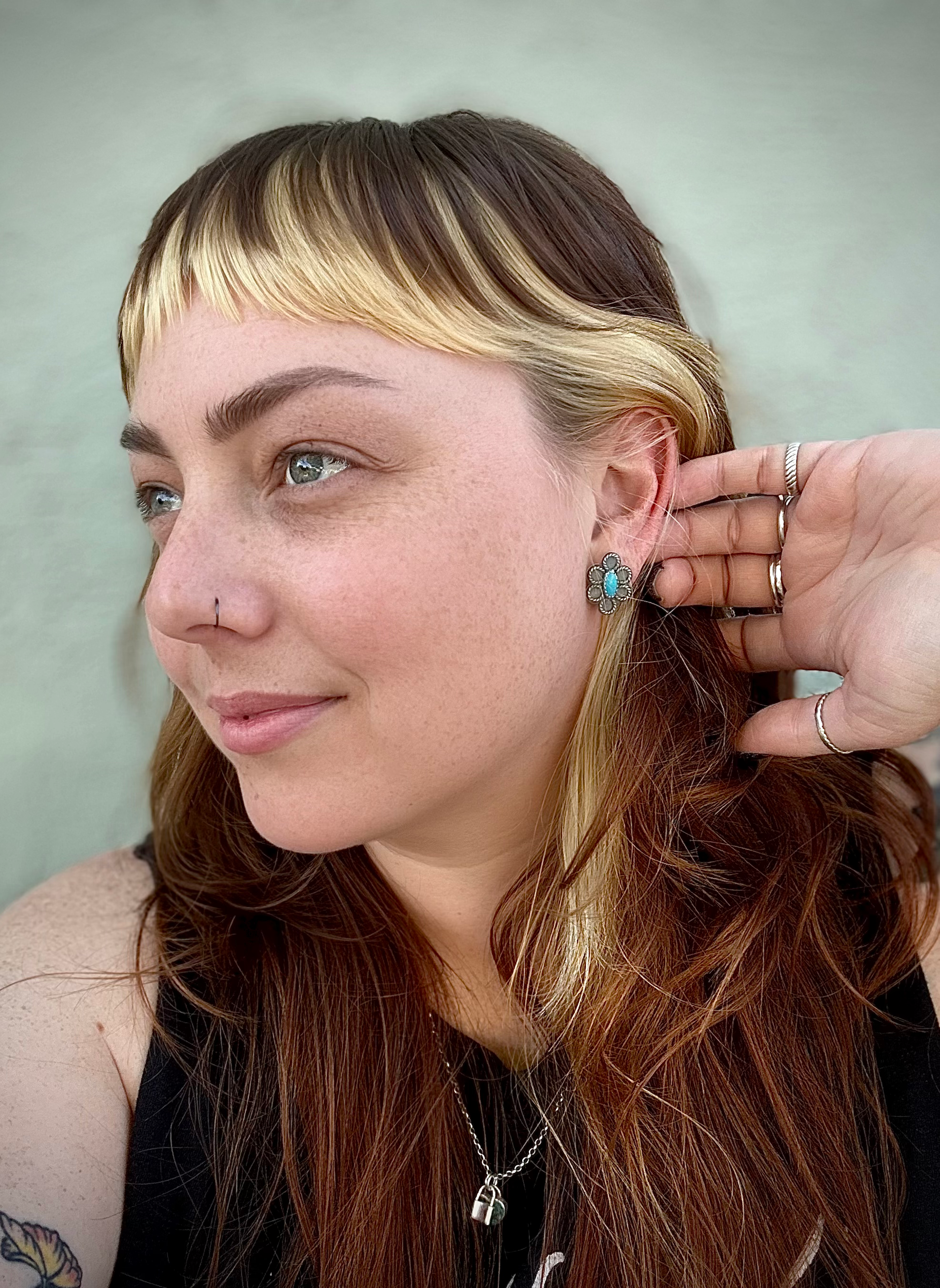 Turquoise Flower studs image 1