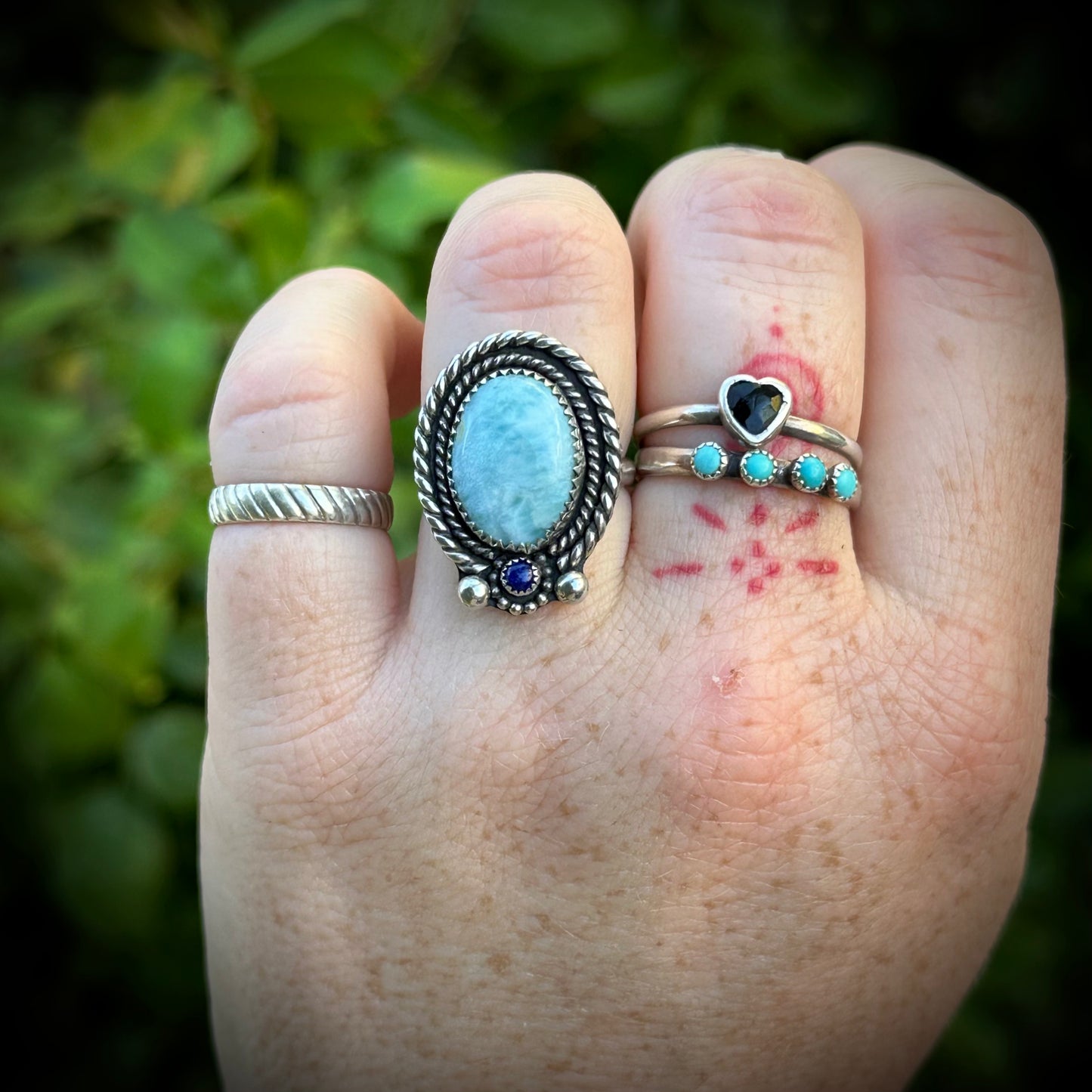 Larimar + Lapis ring