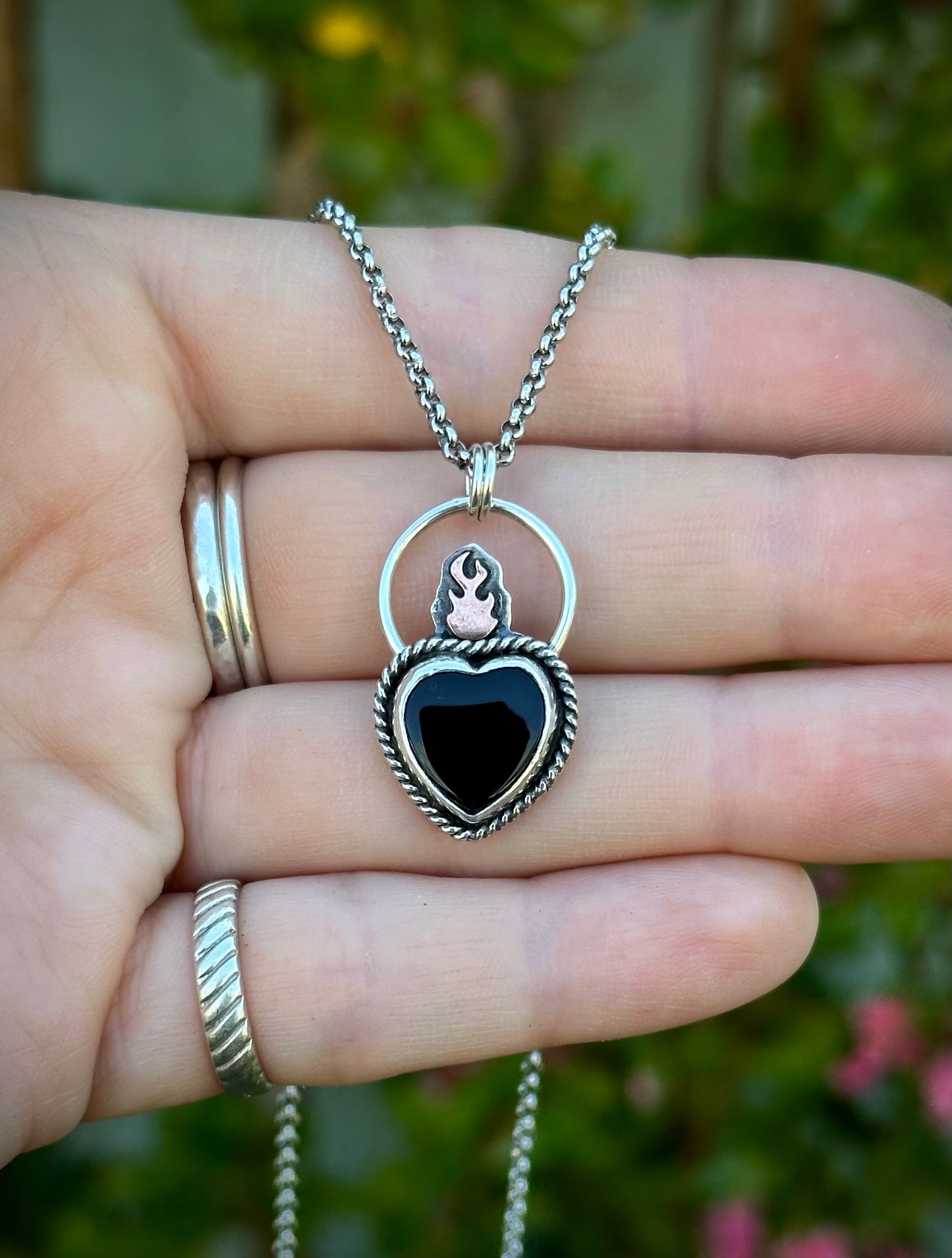 Onyx sacred heart necklace