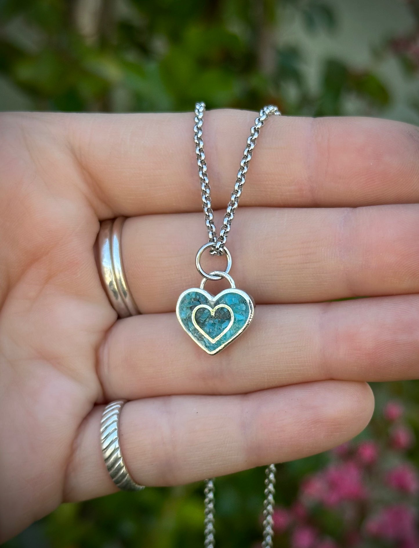 Turquoise inlay heart necklace