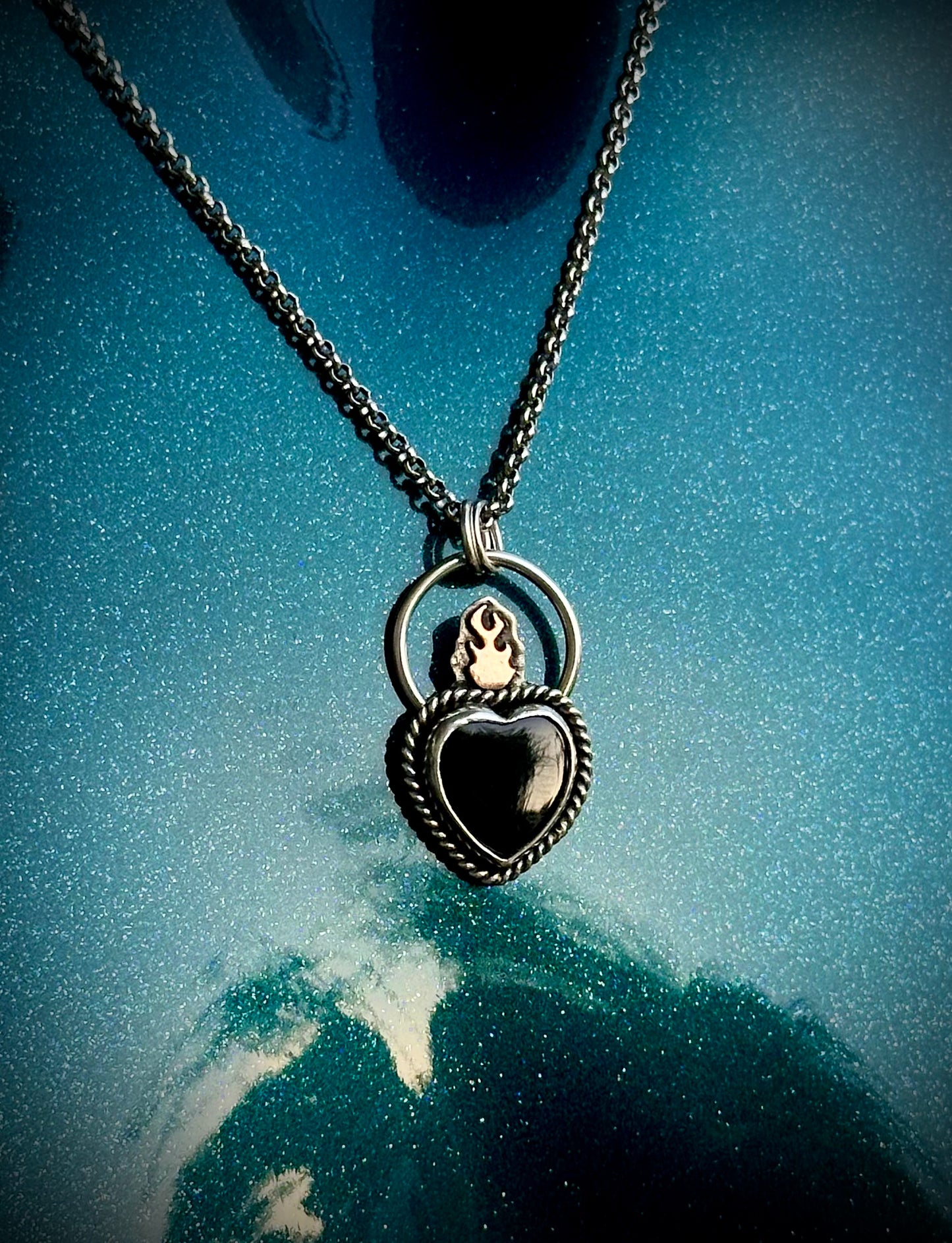 Onyx sacred heart necklace