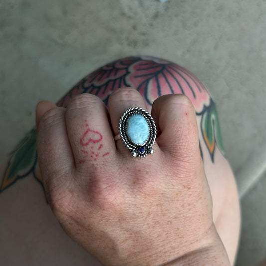 Larimar + Lapis ring