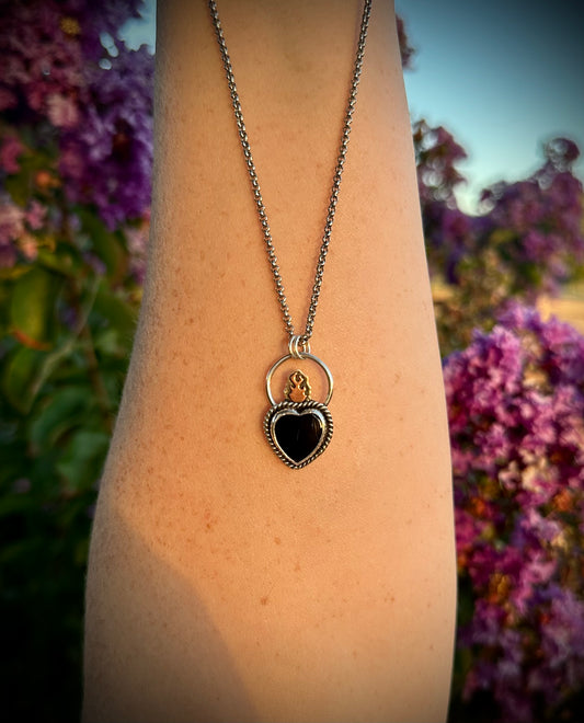 Onyx sacred heart necklace