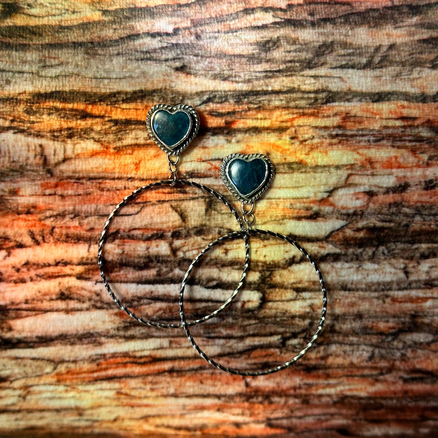 Blue kyanite heart hoops