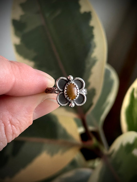 Tigers Eye Flower Ring