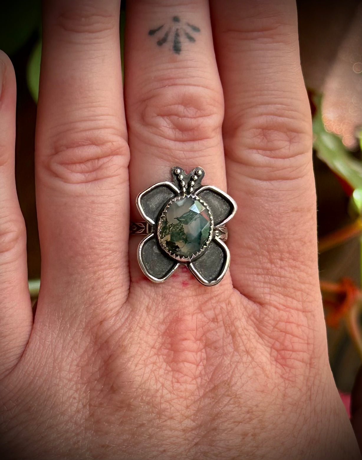 Moss Agate Butterfly Ring