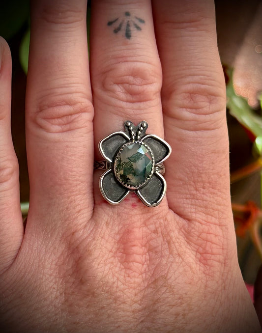 Moss Agate Butterfly Ring