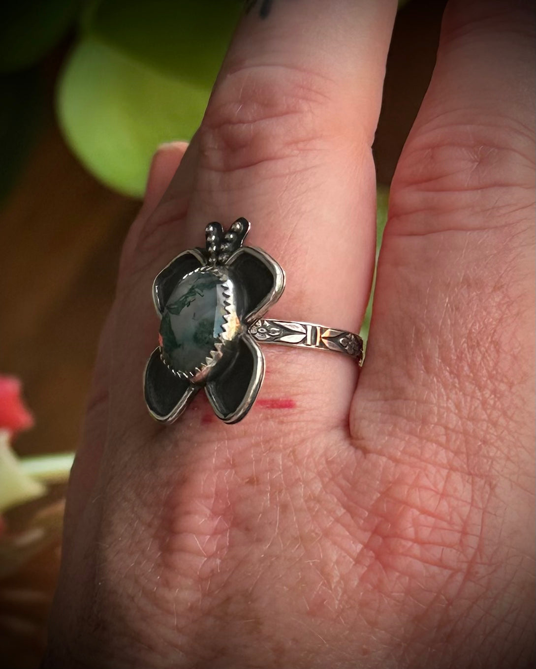 Moss Agate Butterfly Ring