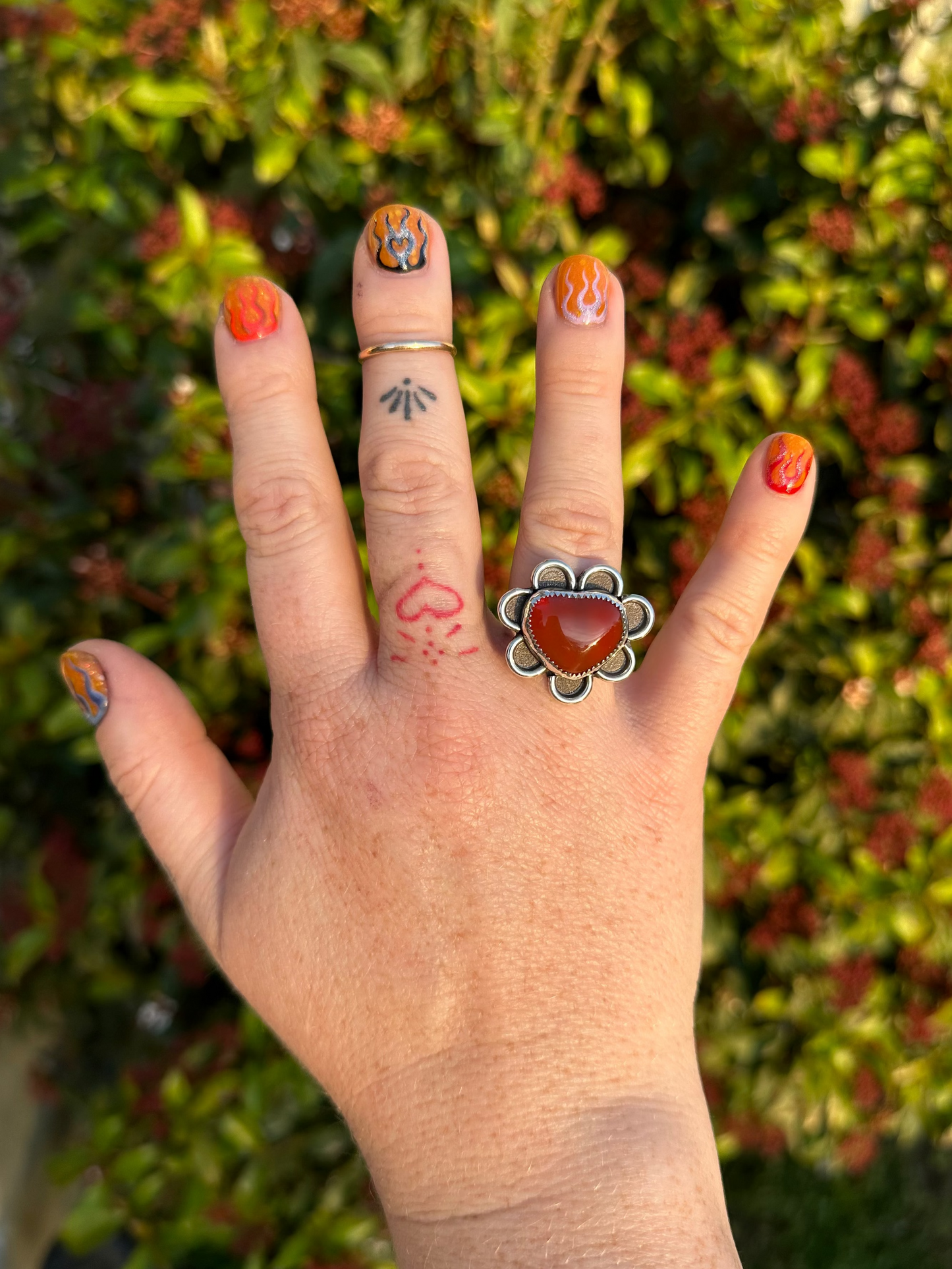 Carnelian Heart Flower Ring