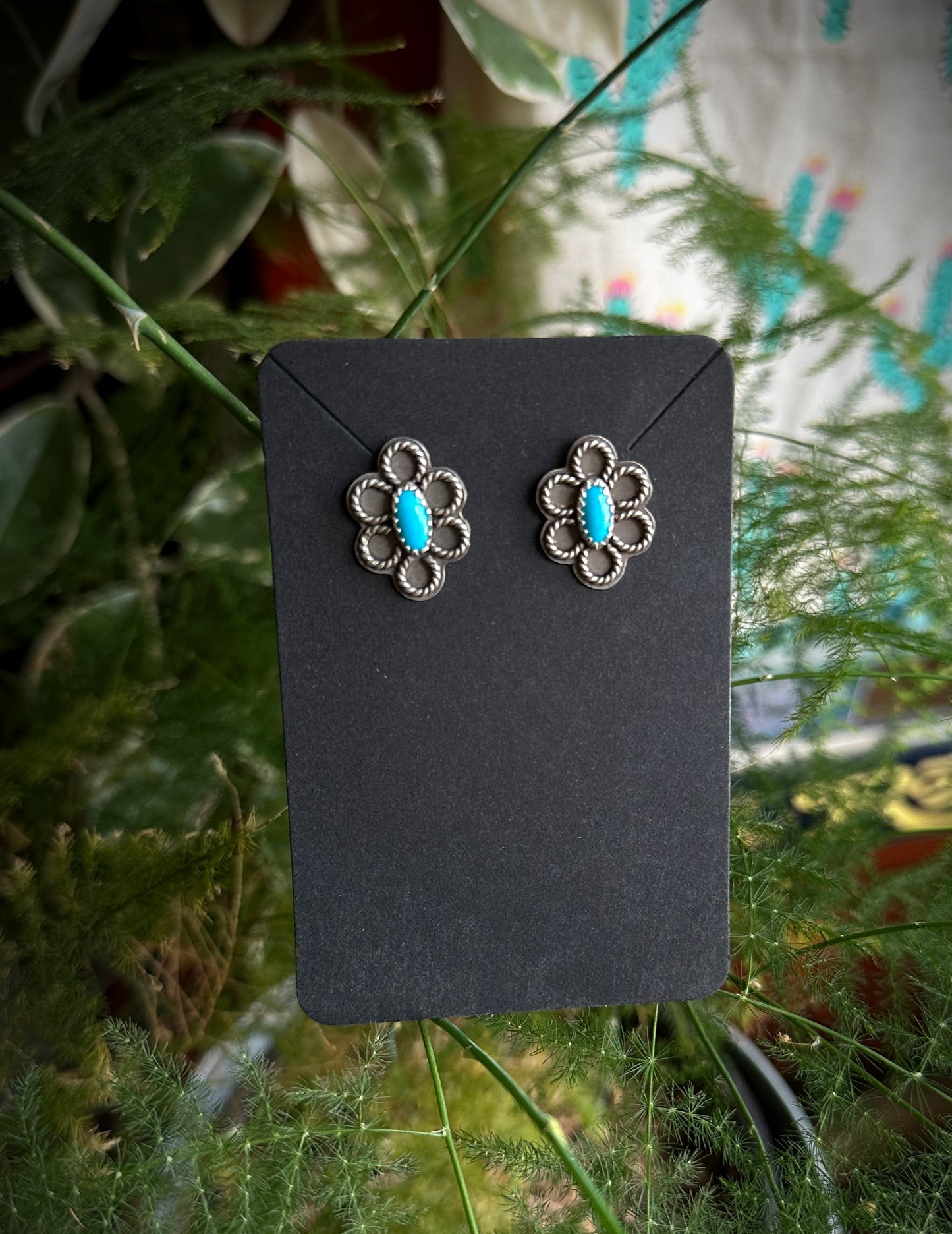 Turquoise Flower studs image 0