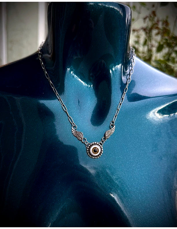 Glitter Gold Flying Eyeball Necklace image 1