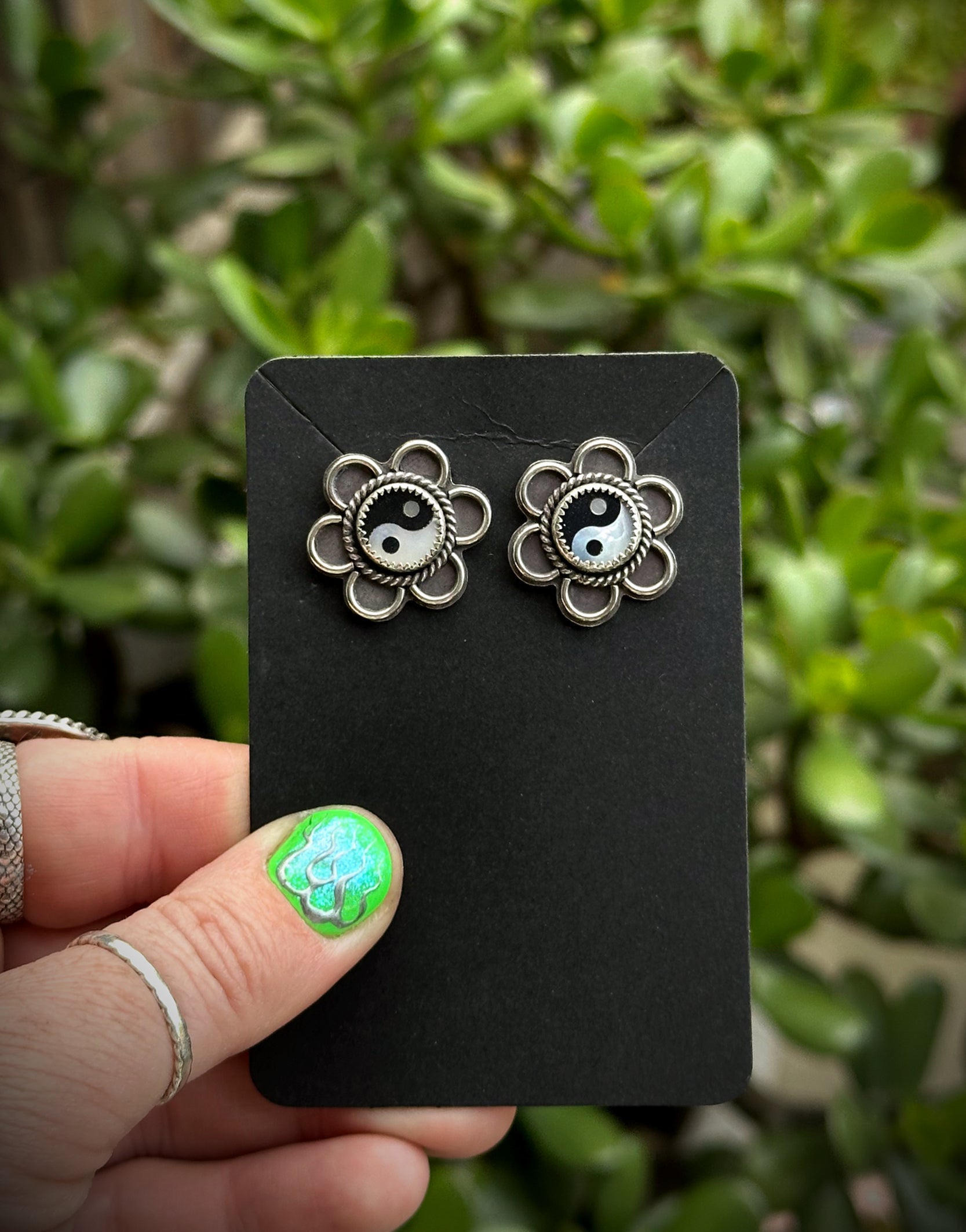 Yin Yang flower studs image 0